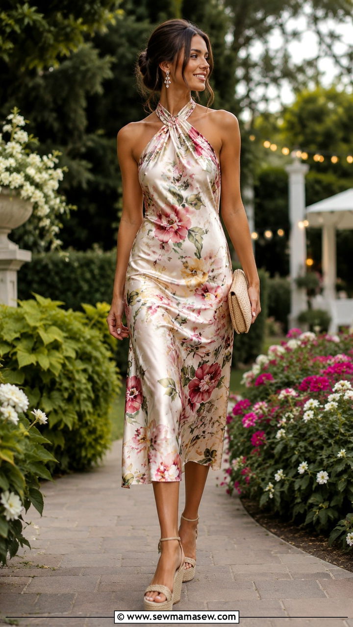 Halter Neck Midi Dress With Wedges - 30 Sorority date party outfit ideas
