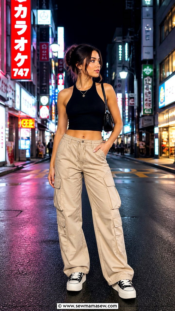 Halter Neck Top with Cargo Pants and Platform Sneakers - 40 What to wear in Singapore