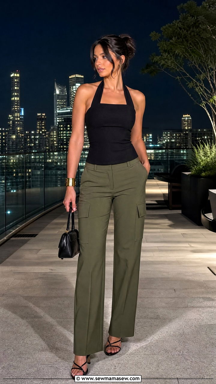 Halter Tank Top With Cargo Pants and Heels - 25 Cargo pants outfit ideas with tank top