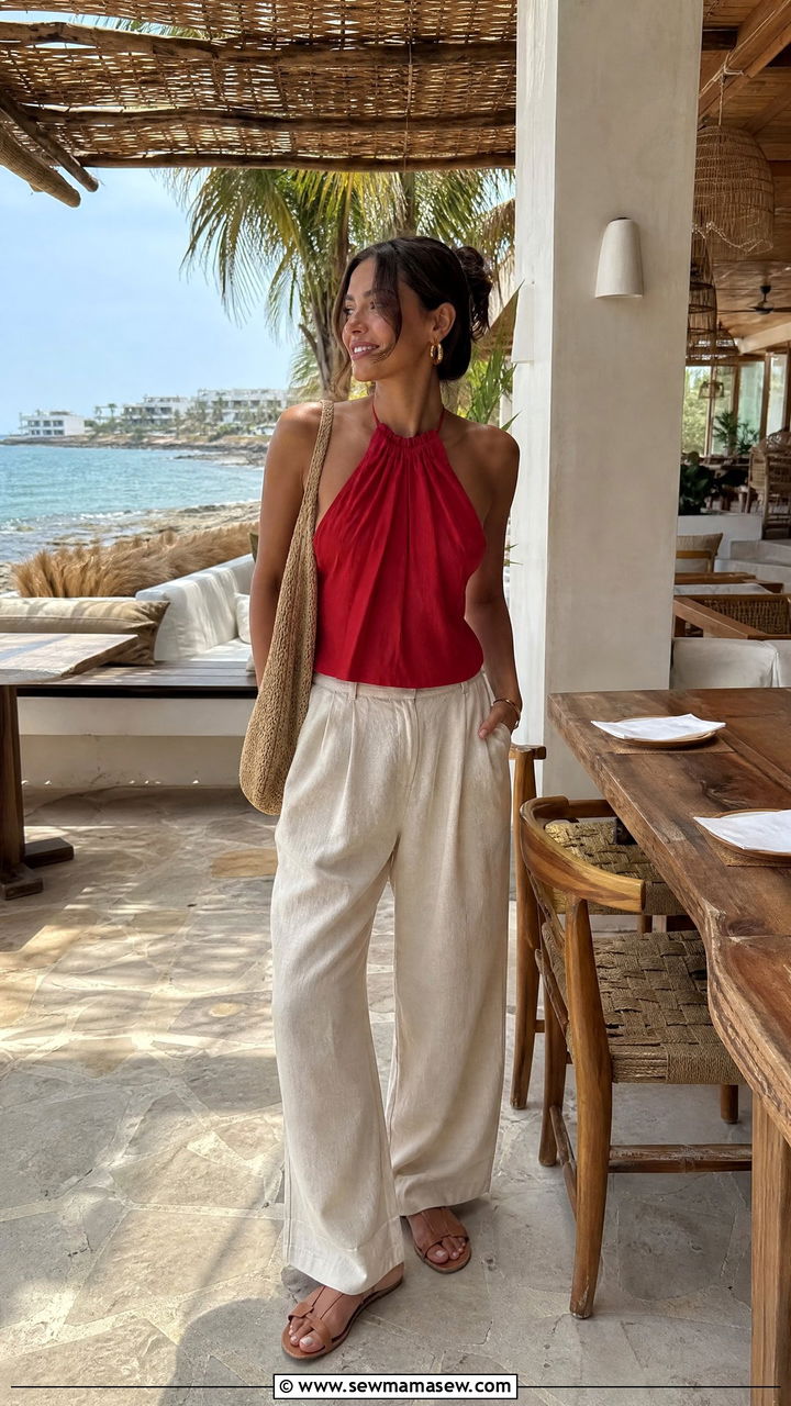 Halter Top Linen Pants Brunch Outfit - 25 Brunch outfit ideas pinterest