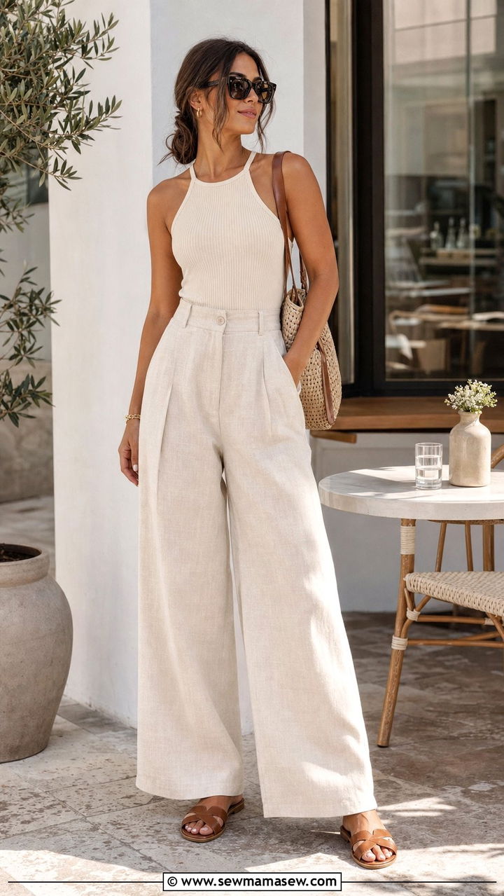 Halter Top With Linen Trousers - 25 summer halter top outfit ideas