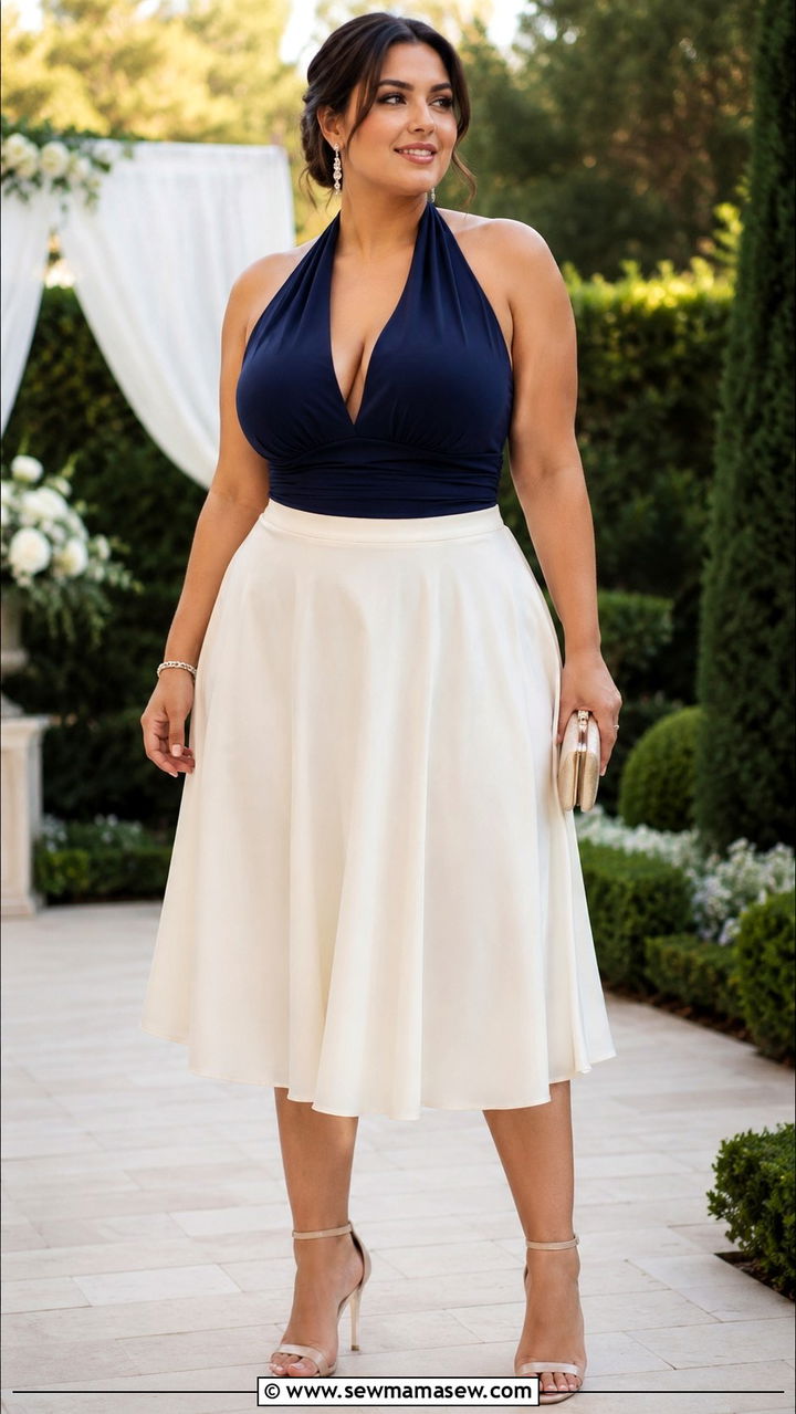 Halter Top and A Line Skirt Outfit for Large Bust - 30 Outfit ideas for big bust
