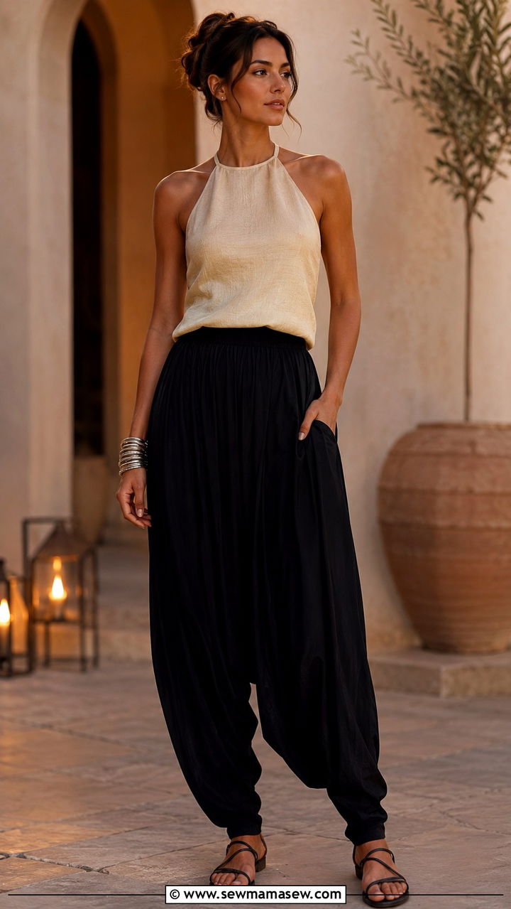 Halter Top and Fluid Sarouel Pants - 30 Minimalist outfit ideas summer 2026