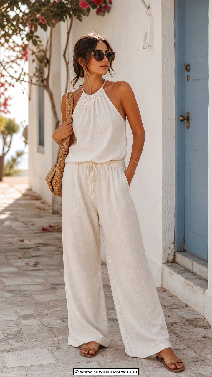 Halter Top and Trousers Outfit - 30 summer day to night outfit ideas