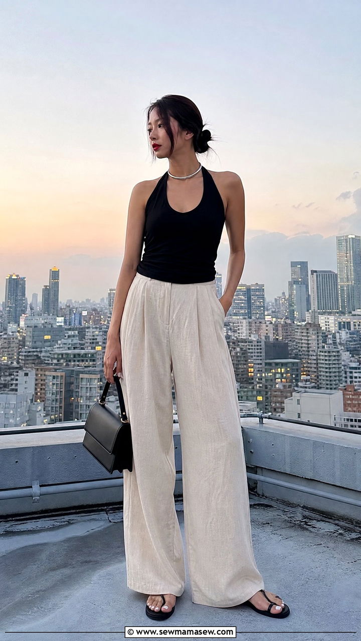 Halter Top and Wide Leg Linen Trousers Outfit - 40 Summer Japan outfit ideas