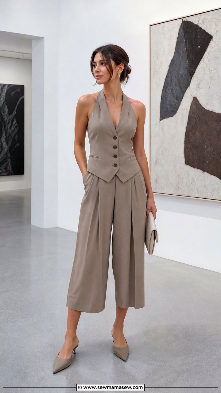 Halter Vest and Pleated Culotte Set - 35 matching set outfits ideas