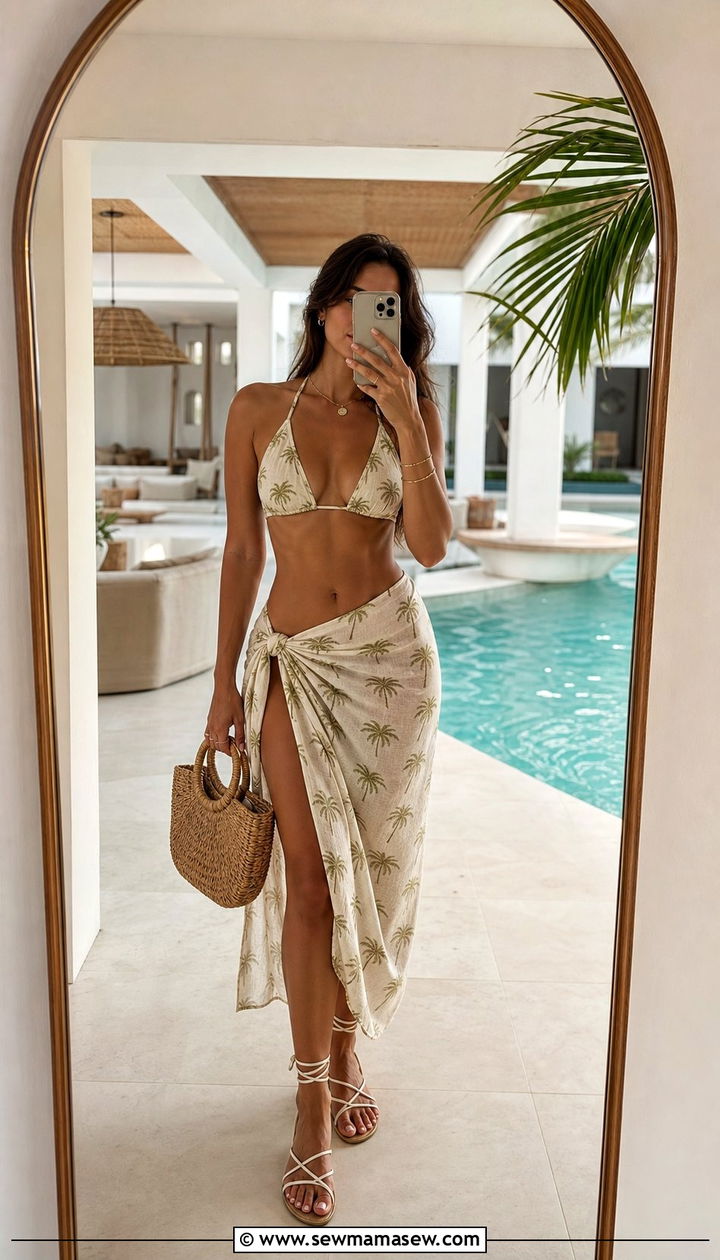 Halter bikini with wrap skirt - 35 Beach babe outfit ideas