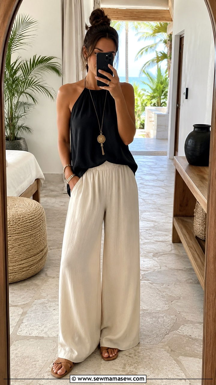 Halter neck cami with palazzo pants outfit - 25 Outfit ideas for inverted triangle shape