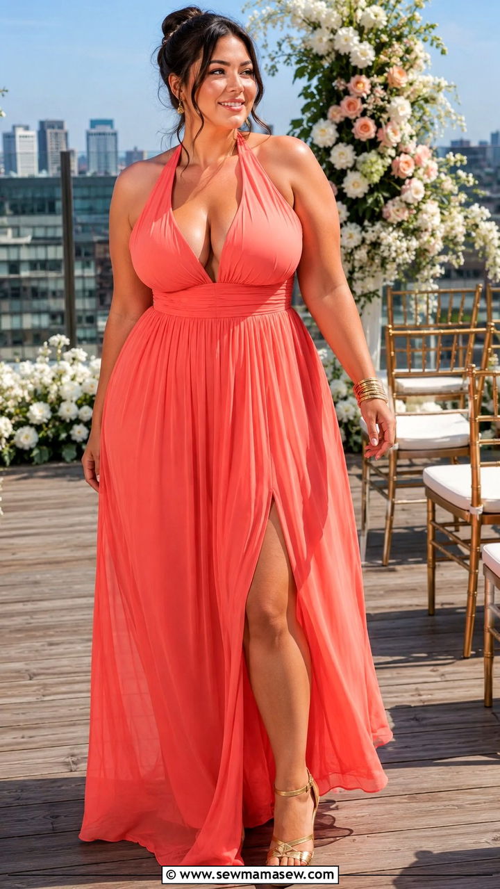 Halter neck dress outfit for big bust wedding guest - 20 Wedding guest outfit ideas big bust