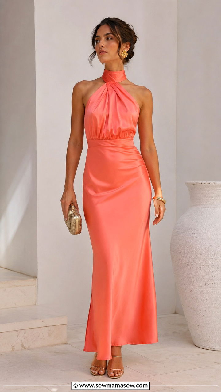Halter neck maxi dress with gold jewelry - 20 Summer 2026 dress trends