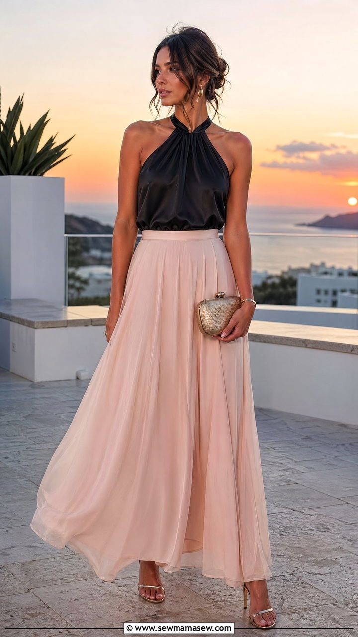 Halter top and maxi skirt summer outfit - 35 Cool summer outfits
