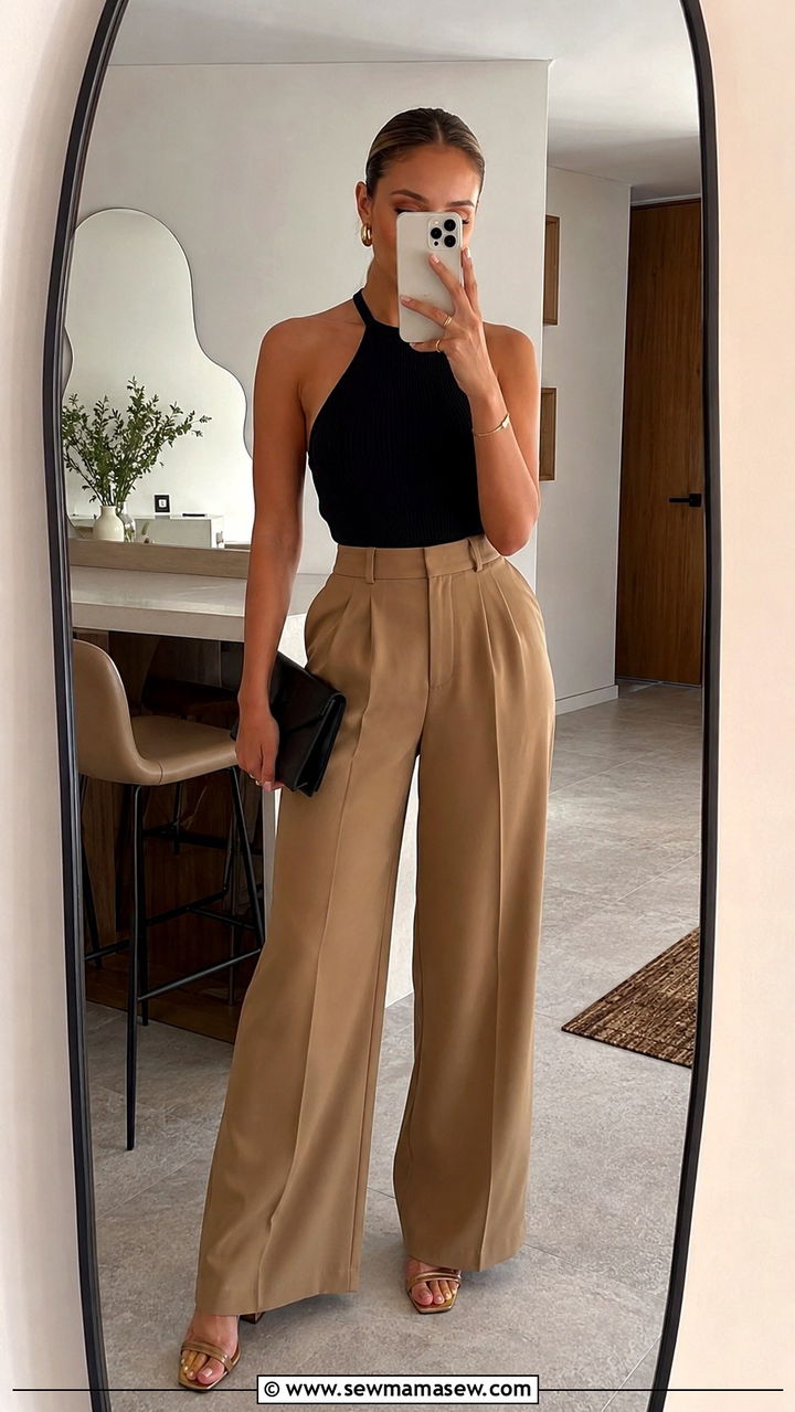 Halter top and wide leg trousers outfit - 30 Hot day cool night outfit ideas