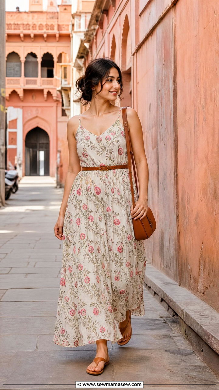 Hand Block Printed Maxi Dress with Sling Bag - 25 Jaipur outfit ideas