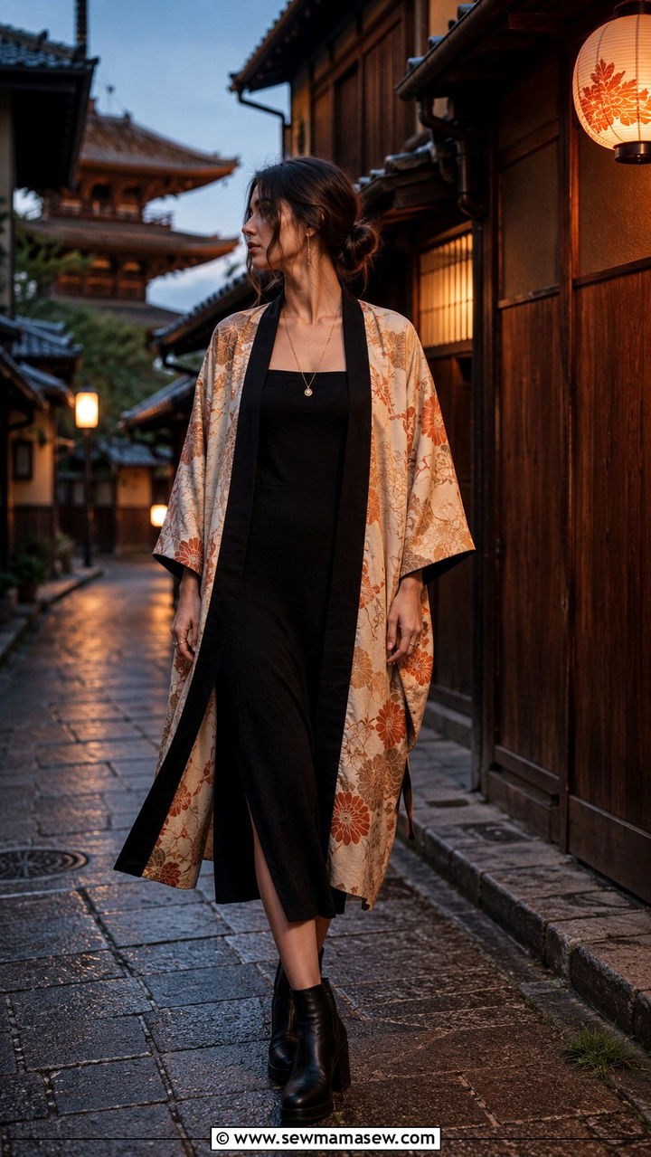 Haori Jacket Over Modern Dress Kyoto - 30 Kyoto outfit ideas