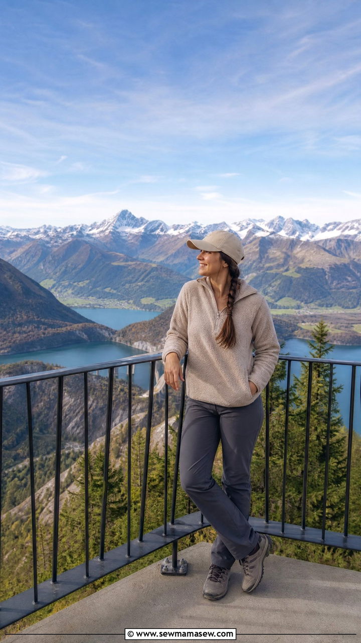 Harder Kulm Viewpoint Outfit with Fleece Jacket and Hiking Shoes - 25 Interlaken outfit ideas