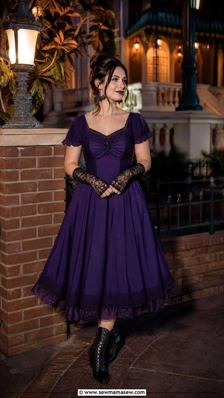 Haunted Mansion Dark Dress With Lace Gloves - 40 Disney World outfit ideas