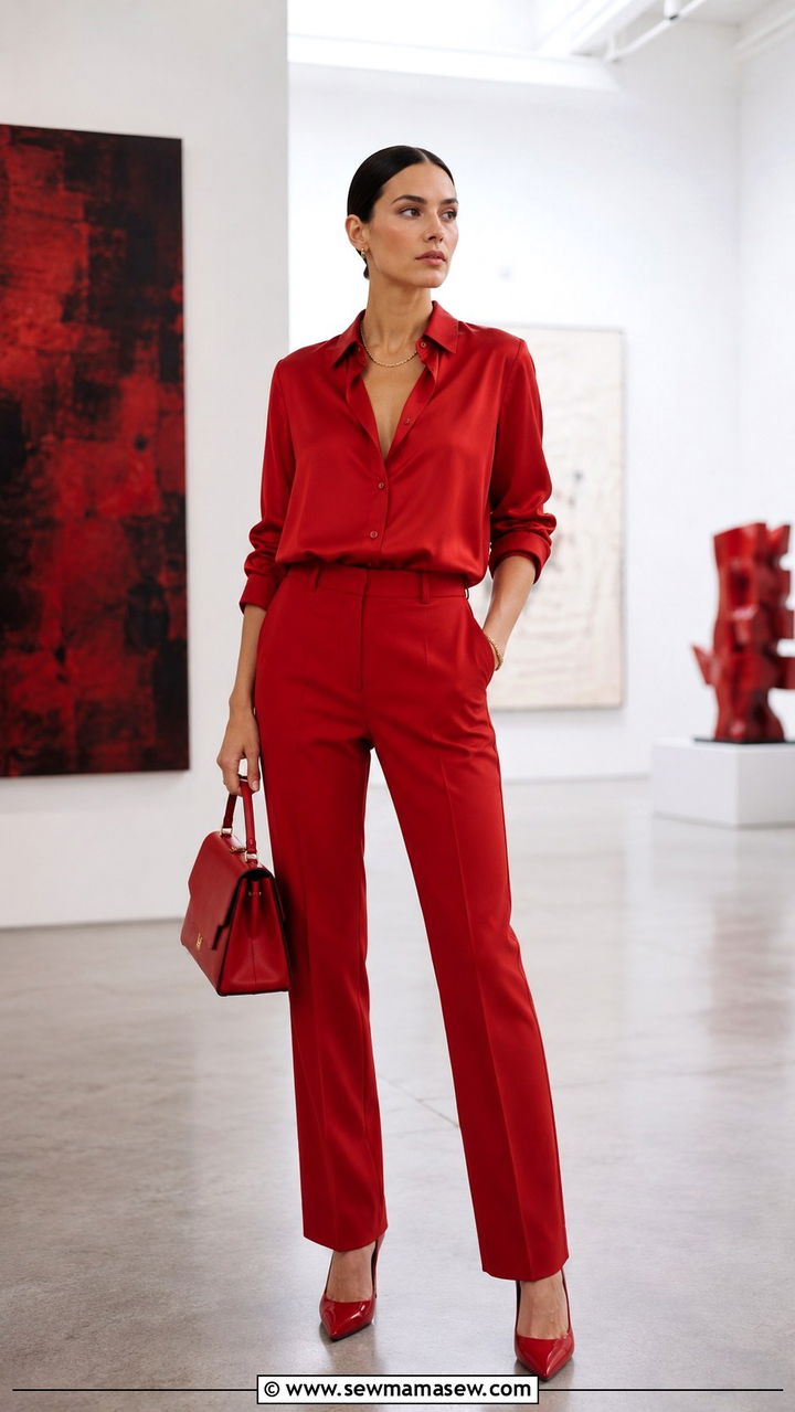 Head To Toe Red Monochrome In Mixed Textures - 30 spring red outfit ideas