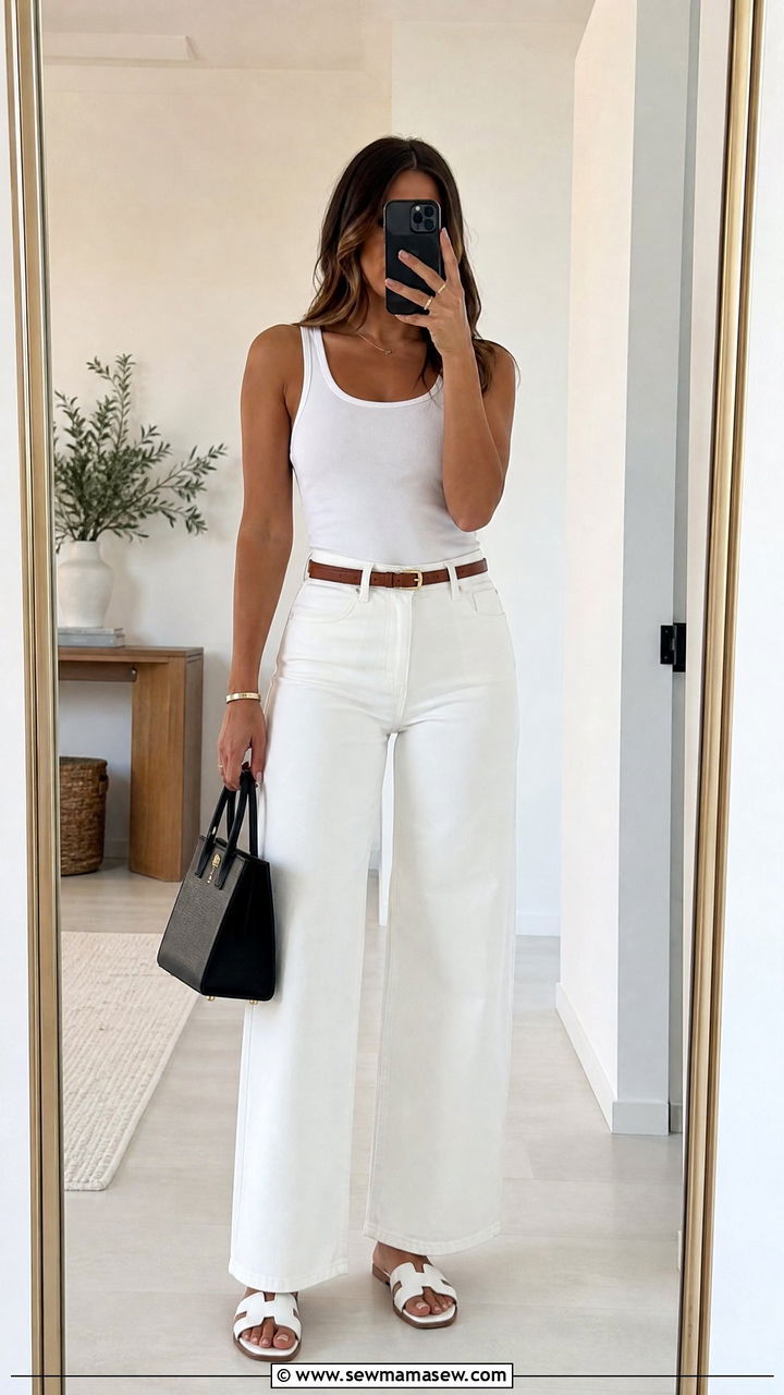 Head to toe all white outfit with white jeans - 30 summer white jeans outfit ideas