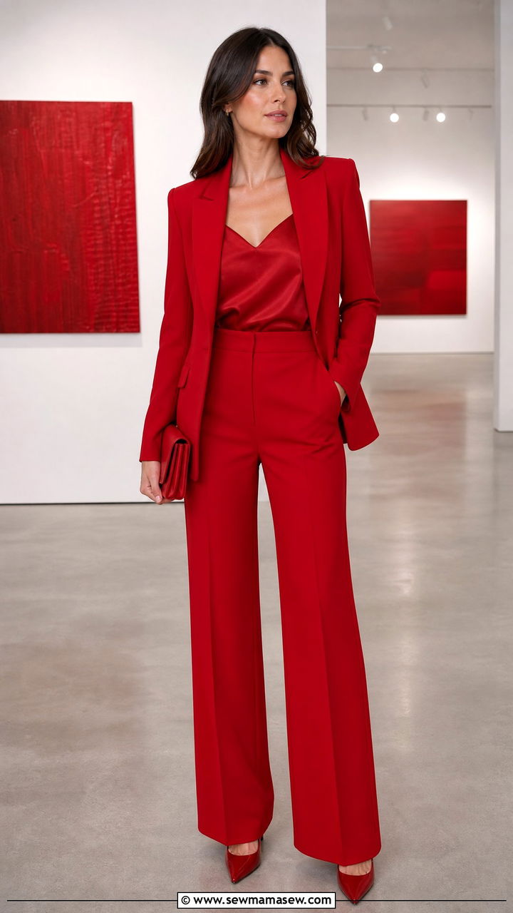 Head to toe monochrome red outfit - 25 French girl outfit ideas Emily in Paris style