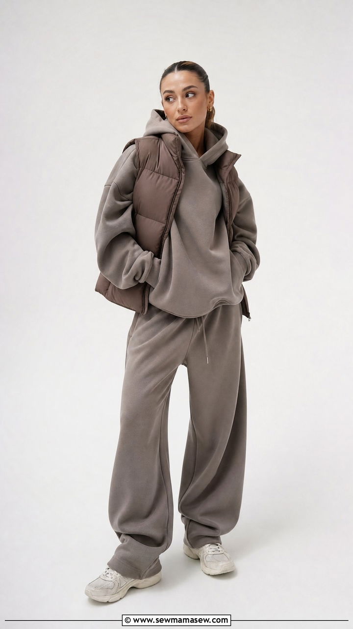 Head to toe oversized tracksuit with a puffer vest - 25 Petite outfit ideas to avoid