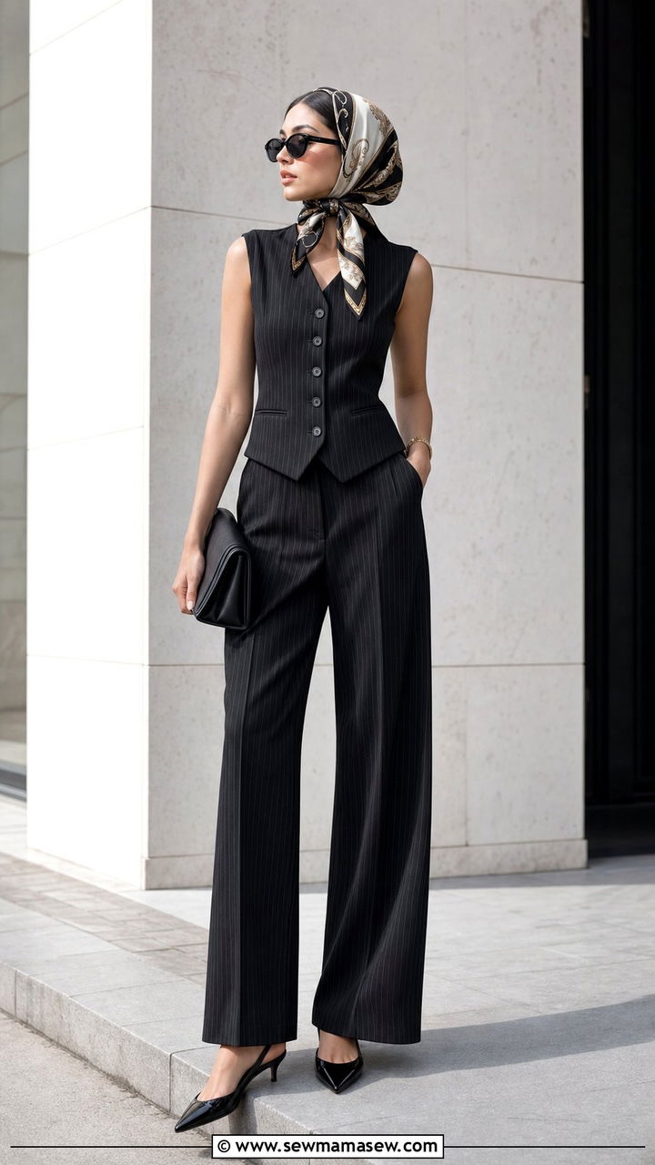 Headscarf with tailored vest and trousers outfit - 25 Copenhagen outfits to copy
