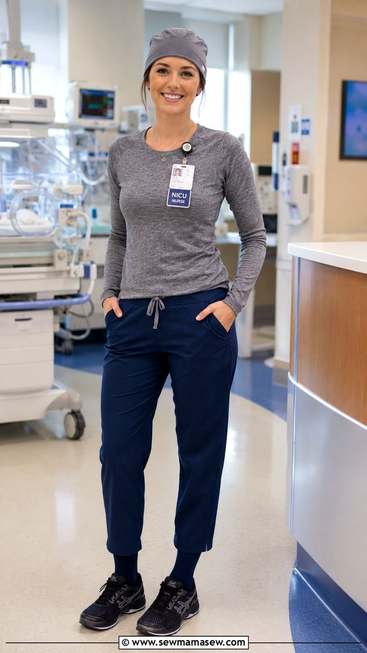 Heather Gray Underscrub With Contrast Navy Pants - 20 Nicu nurse outfit ideas