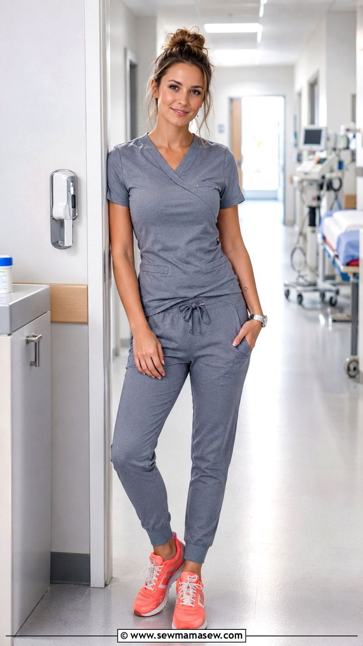 Heather Grey Scrubs with a Pop of Color Sneaker Outfit - 30 Scrubs outfit ideas for nurses