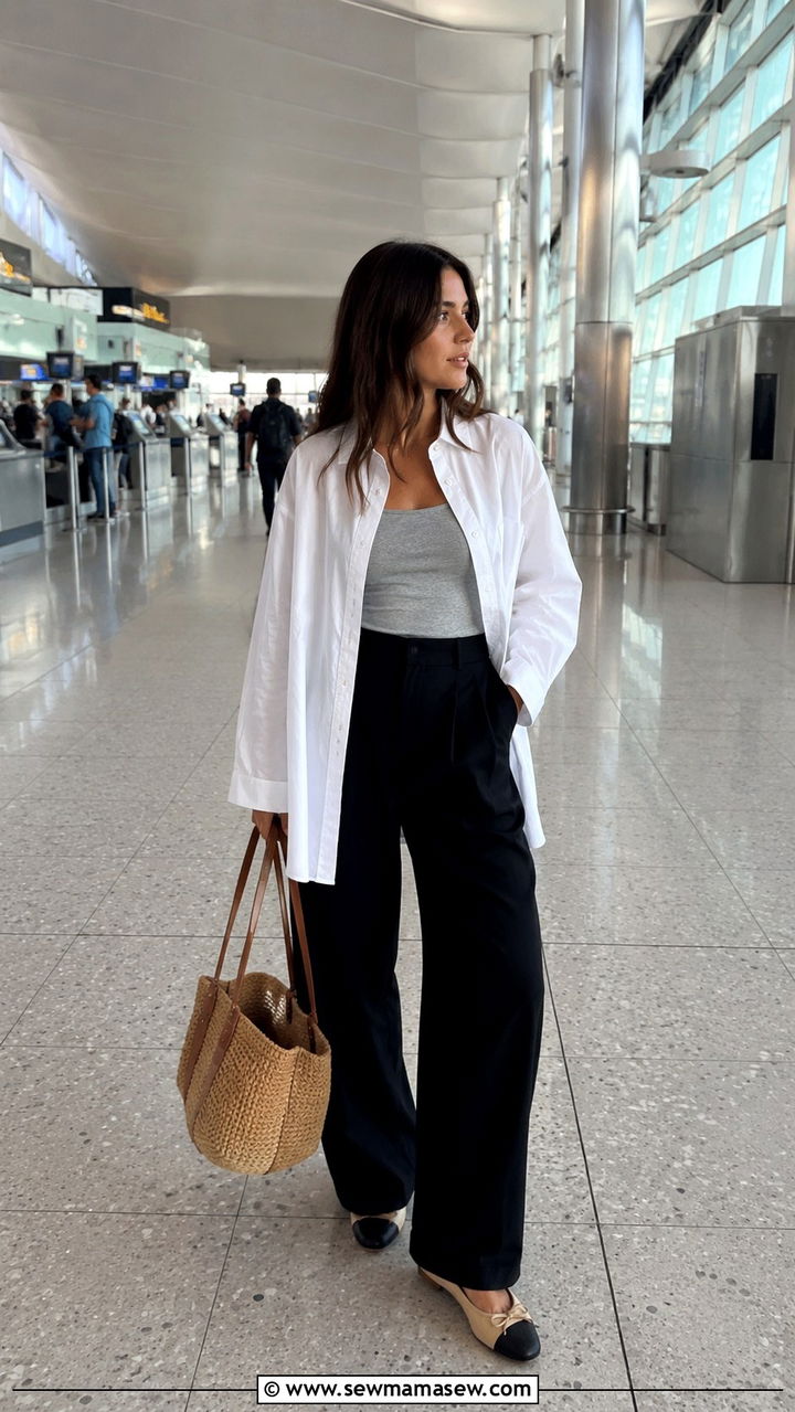 Heathrow airport outfit with oversized scarf and wool coat - 25 Airport outfit ideas Heathrow London