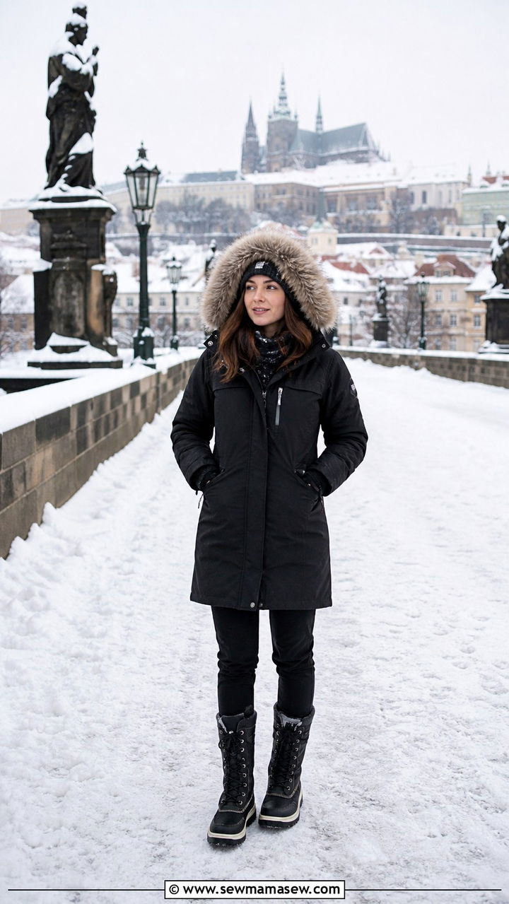 Heavy Parka With Thermal Layers And Waterproof Snow Boots For Prague - 40 What to wear in Prague