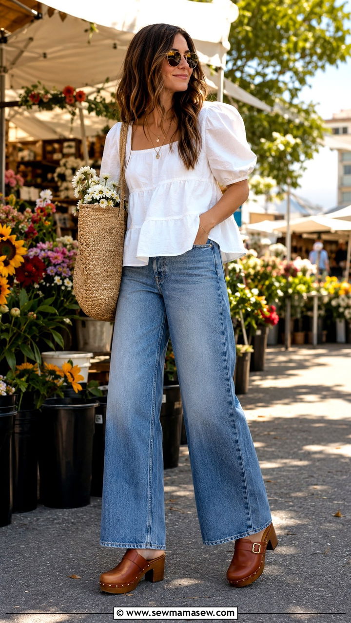Heeled Clogs With Wide Leg Jeans Outfit - 30 Heels outfit ideas with jeans
