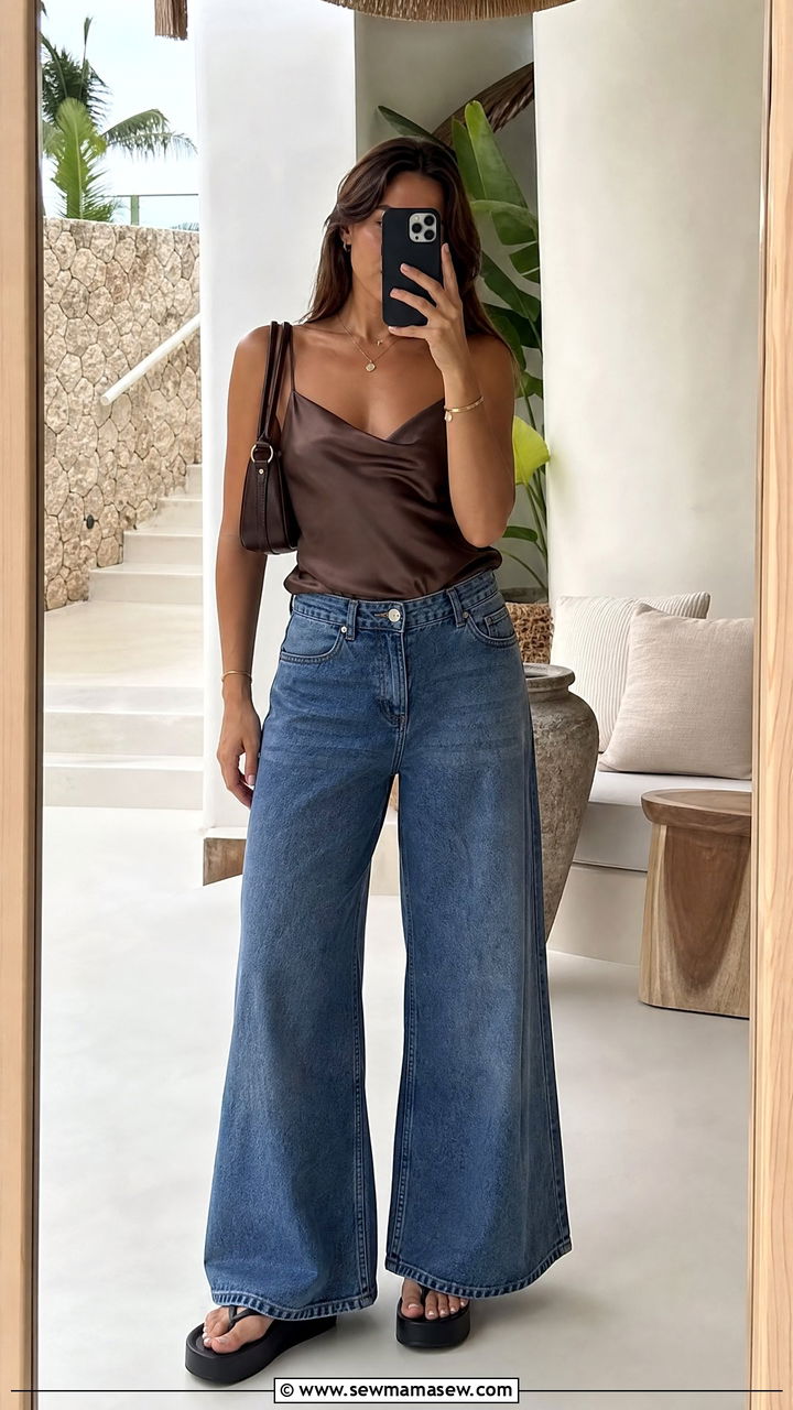 Heeled Flip Flops and Palazzo Jeans Outfit - 25 2026 outfits ideas