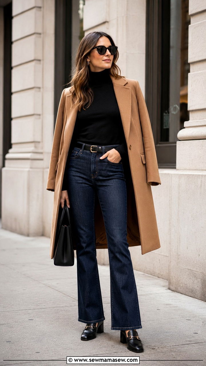 Heeled Loafers With Bootcut Jeans And Turtleneck - 30 Loafers outfit ideas with jeans