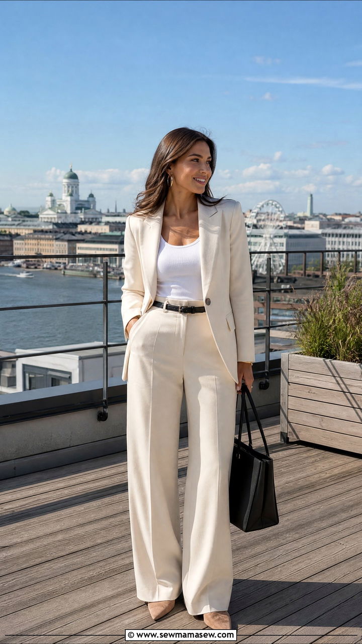 Helsinki Cream Blazer Wide Leg Pant Outfit - 25 Helsinki outfit ideas