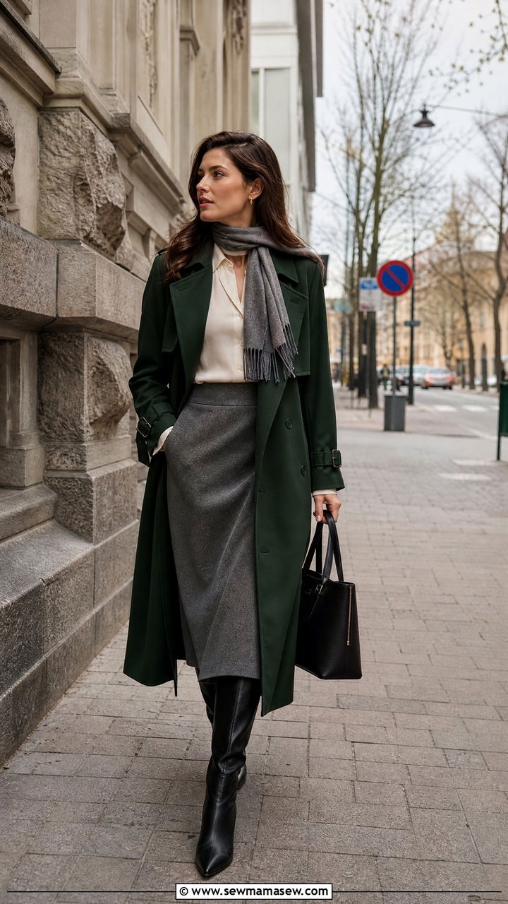 Helsinki Forest Green Trench Outfit - 25 Helsinki outfit ideas