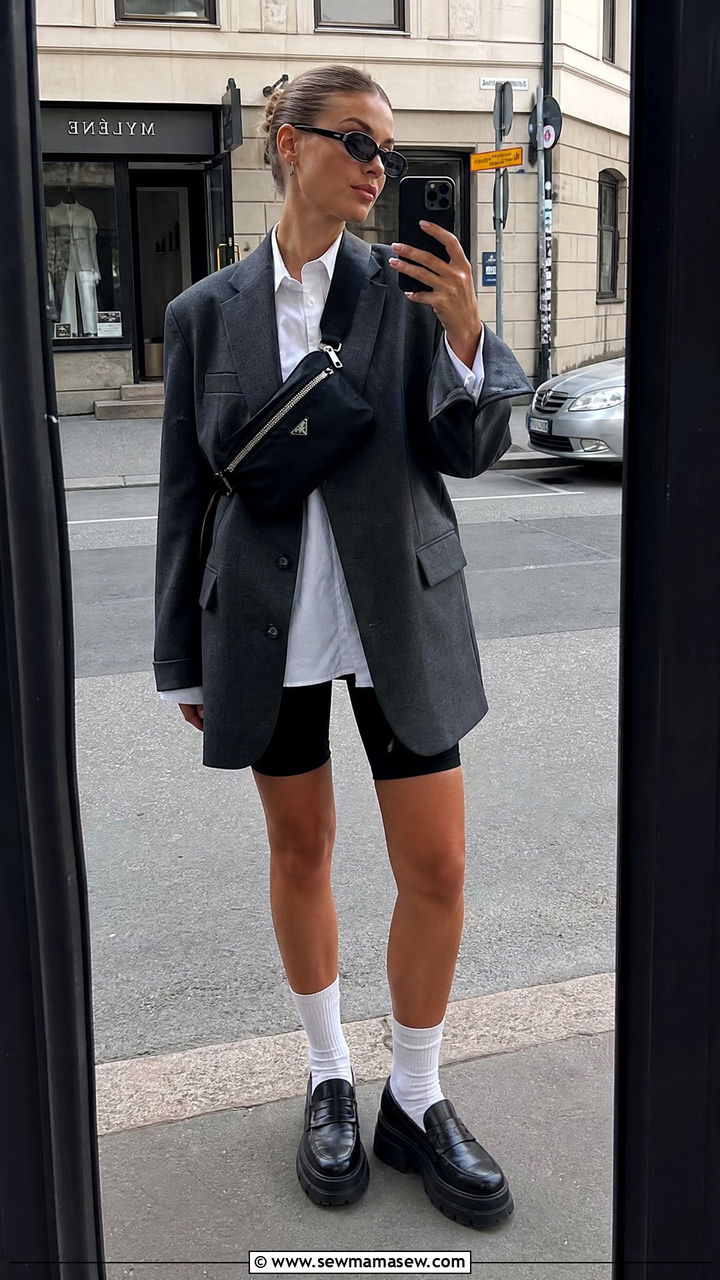 Helsinki Oversized Blazer Bike Shorts Outfit - 25 Helsinki outfit ideas
