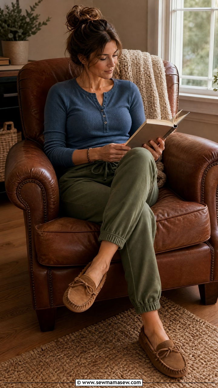 Henley And Drawstring Joggers - 30 Cozy reading outfit ideas