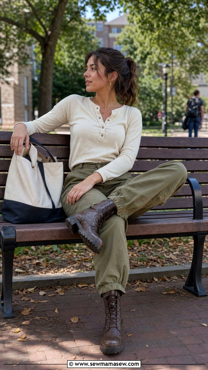 Henley Shirt and Cargo Pants Outfit - 35 Back to school outfit ideas college freshman