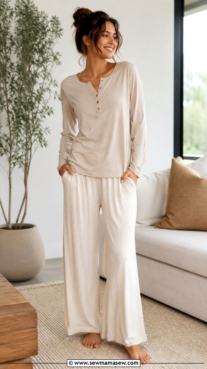 Henley Top And Relaxed Culottes - 25 Modest loungewear outfit ideas
