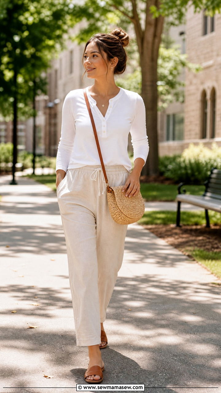Henley Top With Drawstring Linen Trousers - 30 Medical student outfit ideas