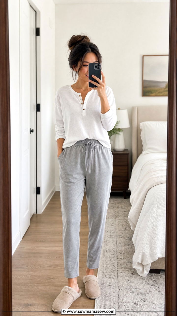 Henley Top and Drawstring Pants Petite - 25 Loungewear outfit ideas petite