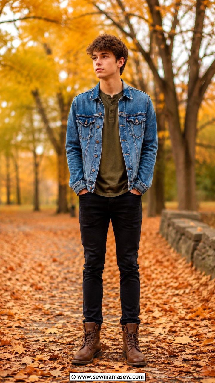 Henley and Denim Jacket with Black Jeans - 30 Senior photo outfit ideas for guys