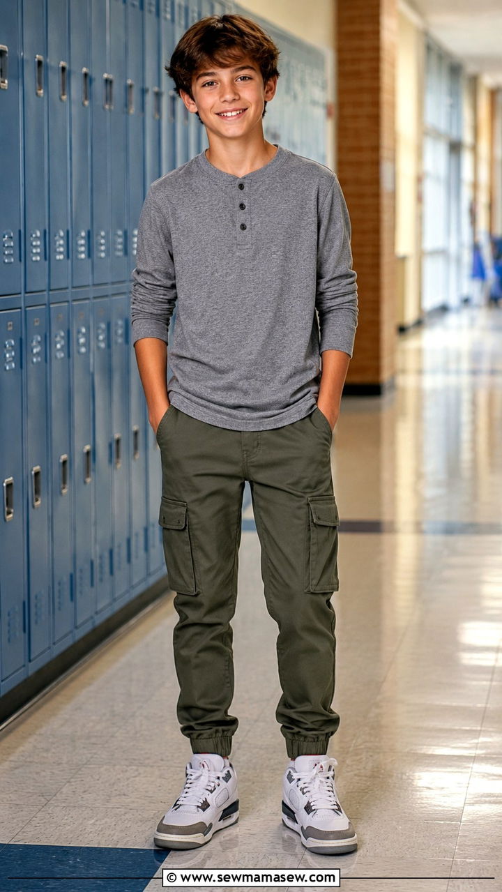 Henley shirt and cargo joggers - 30 Middle school picture day outfit ideas