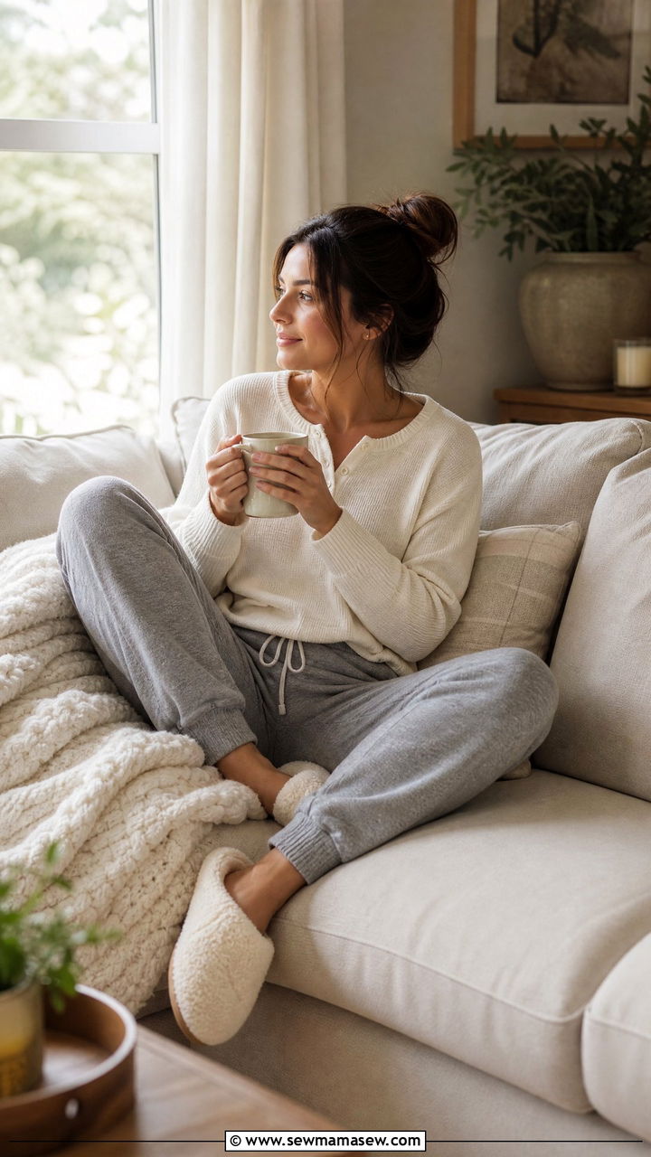 Henley tee and drawstring joggers - 30 Cozy loungewear outfit ideas