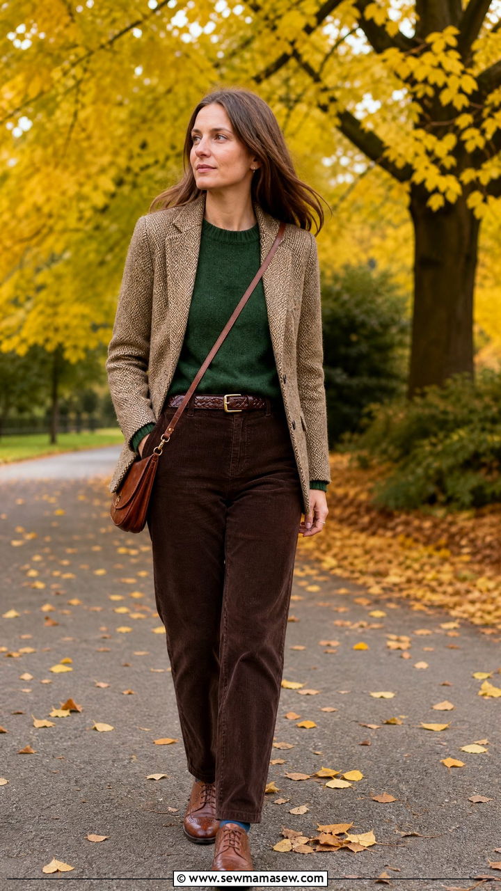 Herringbone Blazer Corduroy Trousers Look - 30 old money outfits aesthetic