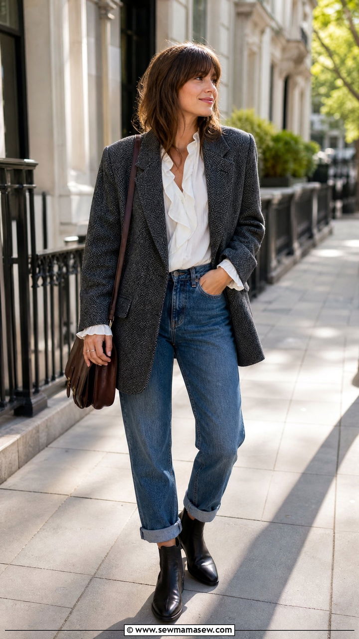 Herringbone Blazer With Cuffed Jeans And Chelsea Boots Outfit - 20 cute poetcore outfits