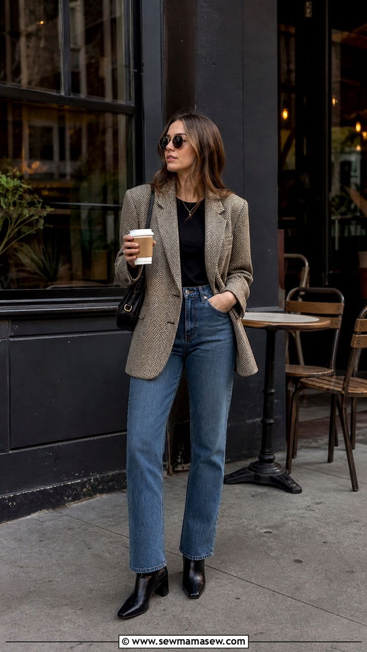 Herringbone Blazer With Straight Leg Jeans San Francisco - 40 San Francisco outfit ideas