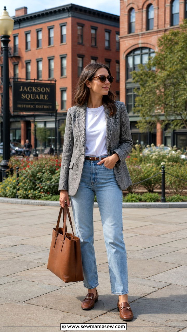 Herringbone Blazer with Straight Leg Jeans - 40 What to wear in San Francisco