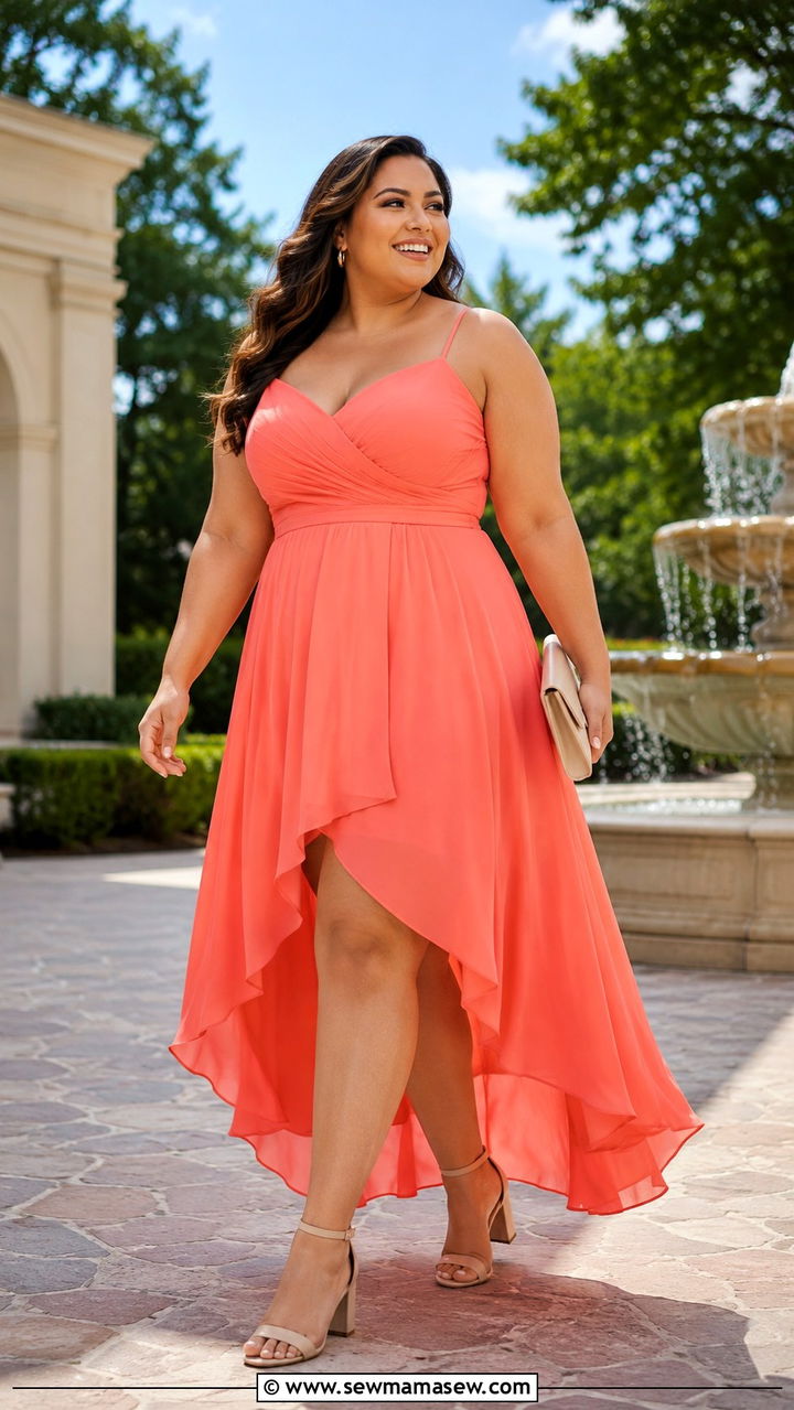 High Low Dress with Block Heels - 30 Plus size outfit ideas for graduation