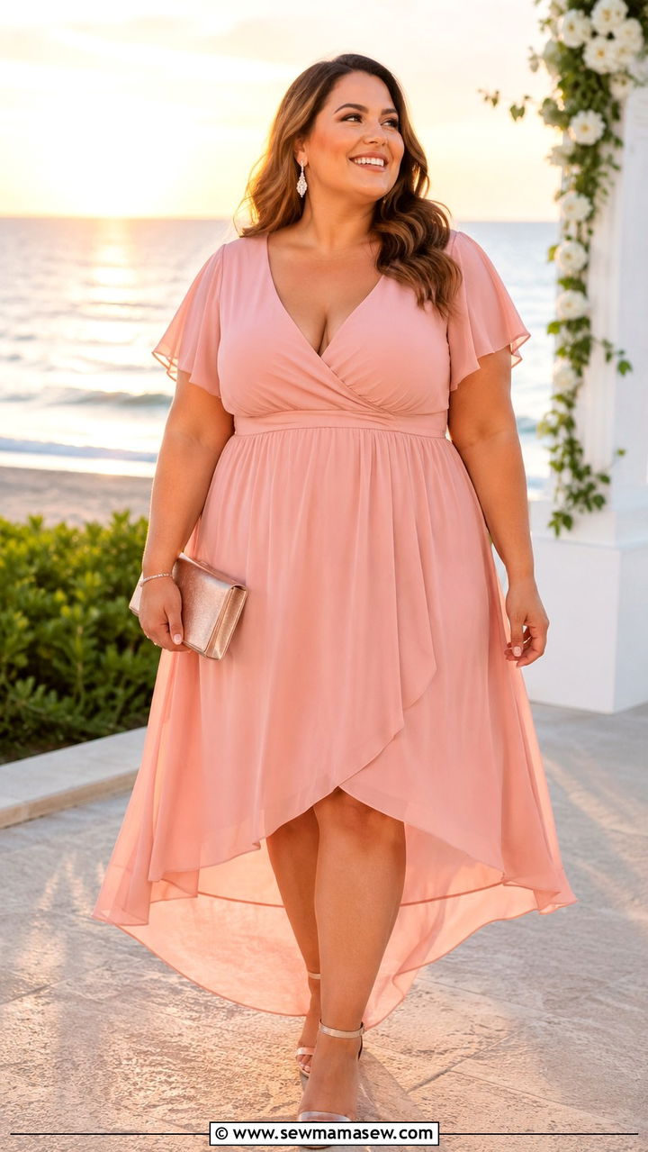 High Low Hem Dress With Ankle Strap Heels - 25 Wedding guest outfit ideas for plus size mom