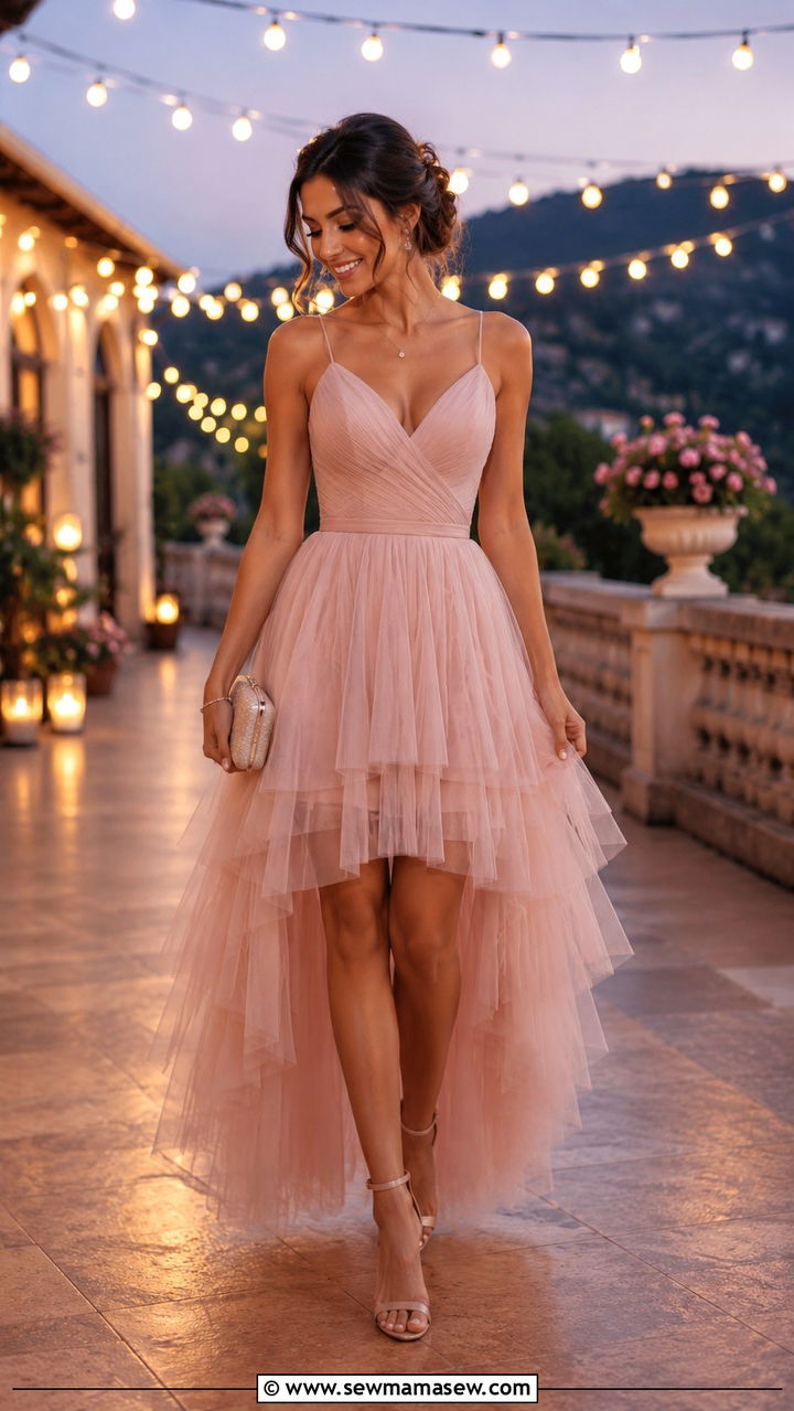 High Low Hem Dress With Ankle Strap Sandals - 30 Party outfits for petite women